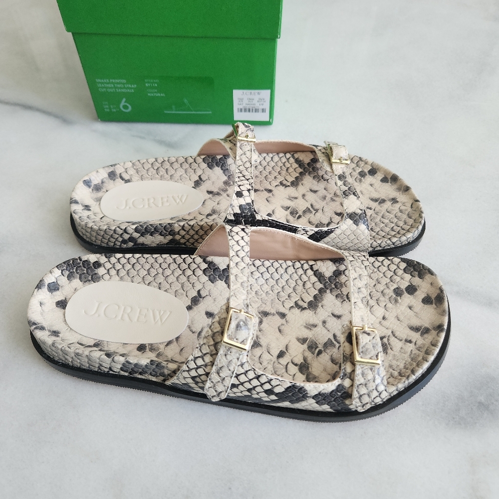 New with box J.Crew Colbie buckle sandals in snake leather 6